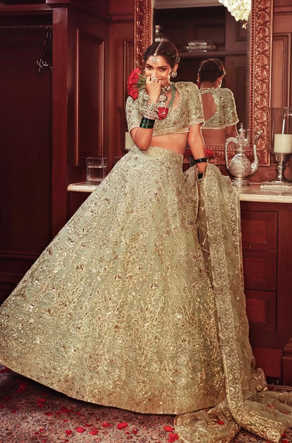 Royal Sage Green Embroidered Lehenga Set