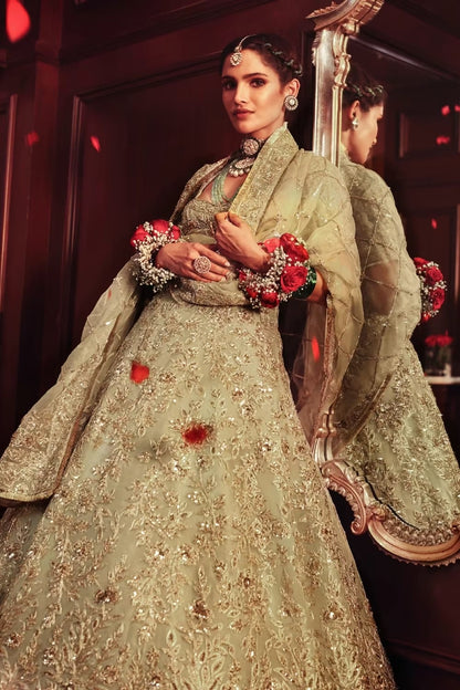 Royal Sage Green Embroidered Lehenga Set