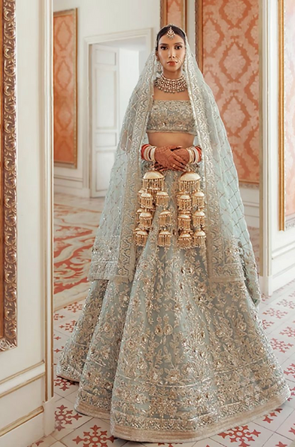Bride:Simran Dhesi in our Moss Green Lehenga Set