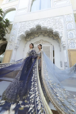 Navy Blue Gold Zardozi Embroidered Lehenga Set