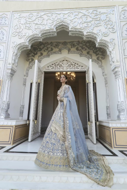 Dreamy Blue Raw Silk Embroidered Lehenga Set