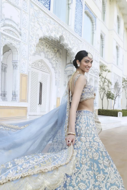 Dreamy Blue Raw Silk Embroidered Lehenga Set