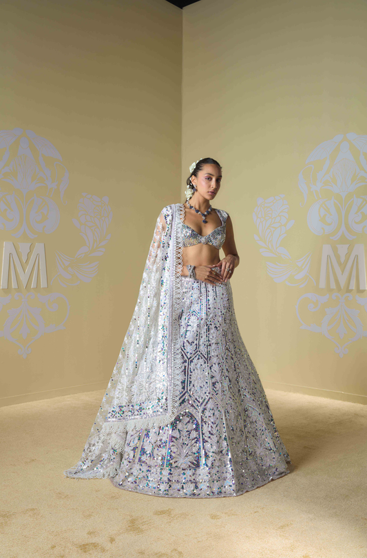 Shades of Lilac Sequins Embroidered Lehenga Set