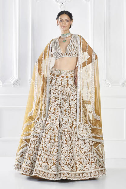 Mustard Embroidered Organza Lehenga Set