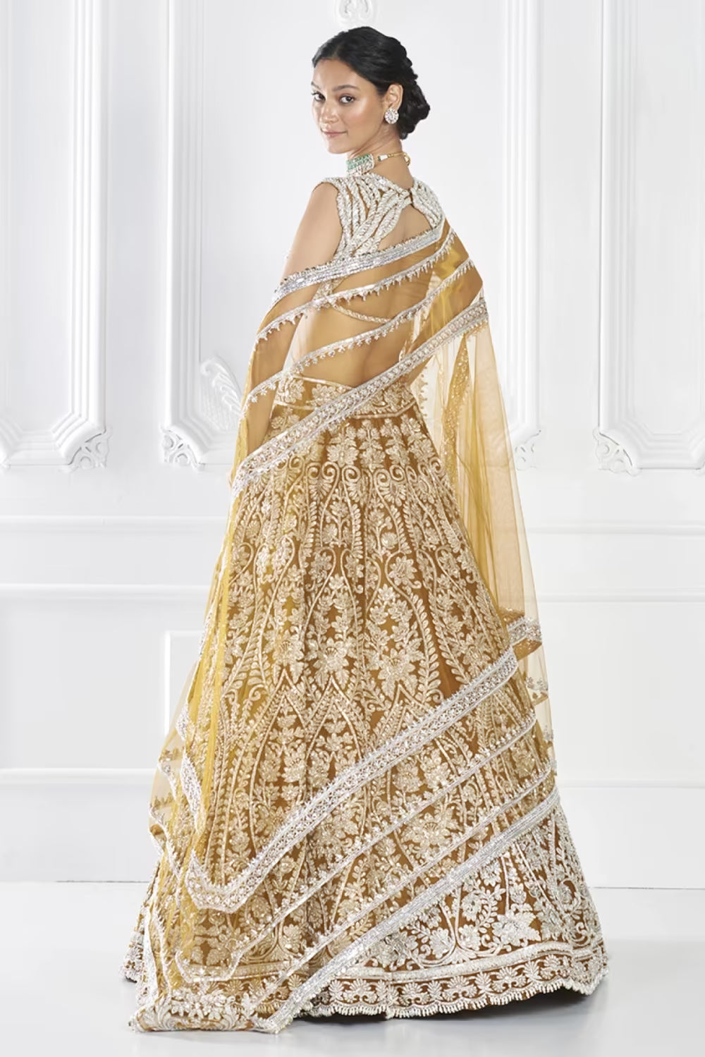 Mustard Embroidered Organza Lehenga Set