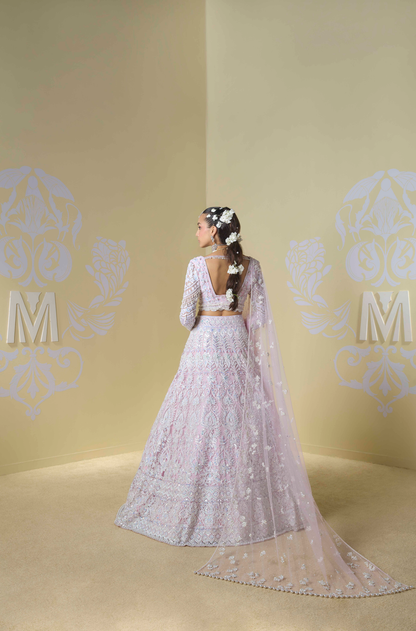 Baby Pink and Ivory Kashmiri Embroidered Lehenga Set