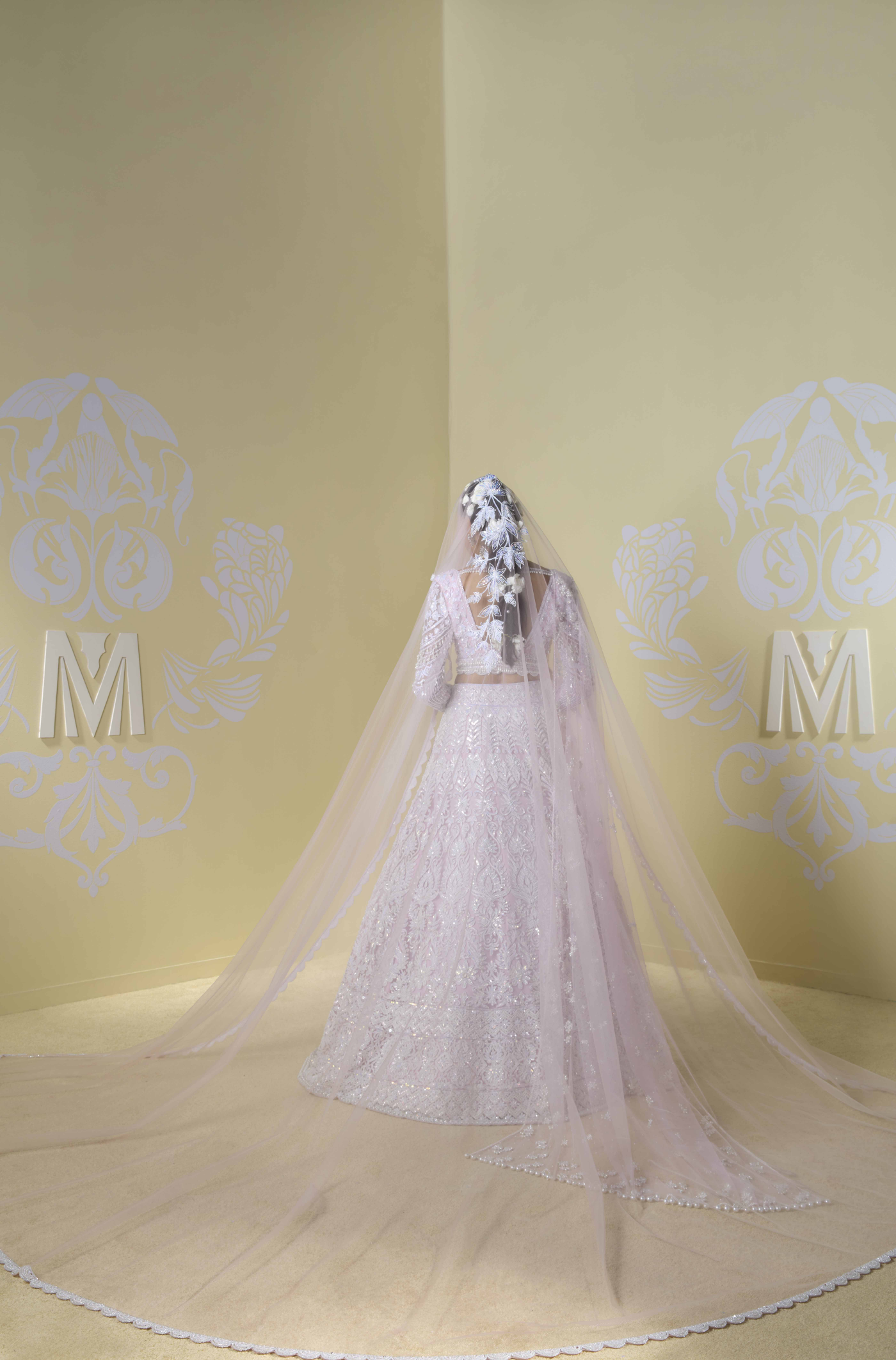 Baby Pink and Ivory Kashmiri Embroidered Lehenga Set