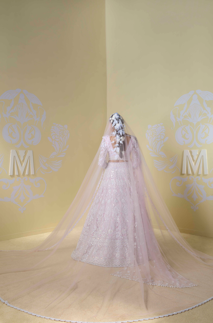 Baby Pink and Ivory Kashmiri Embroidered Lehenga Set