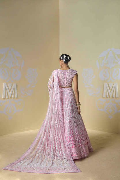 Pink OmbrÃ© Shaded Kashmiri Lehenga Set