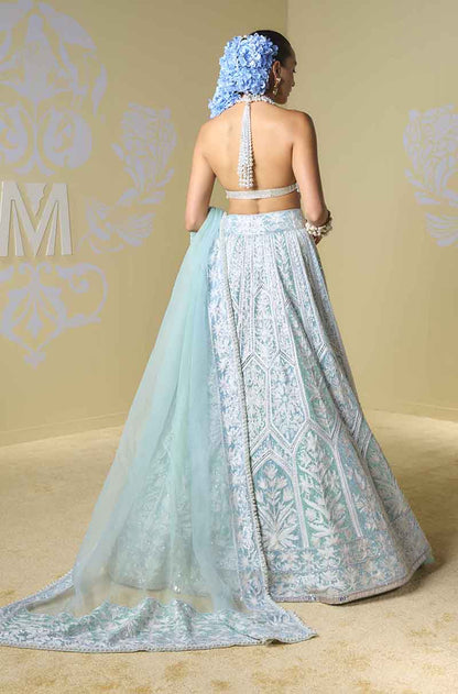 Blue & Mint Sequin Kashmiri Lehenga Set