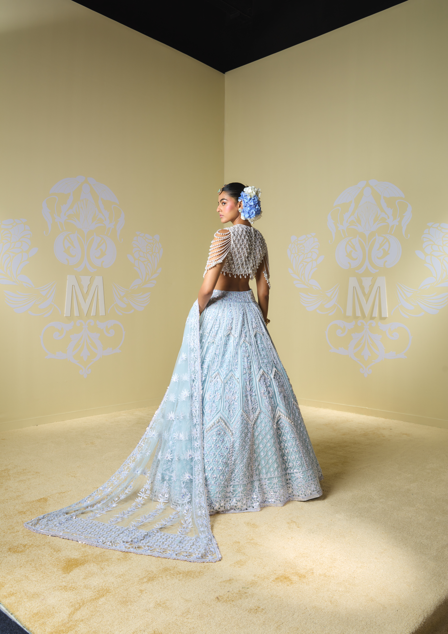 Blue & Mint Sequin Kashmiri Lehenga Set