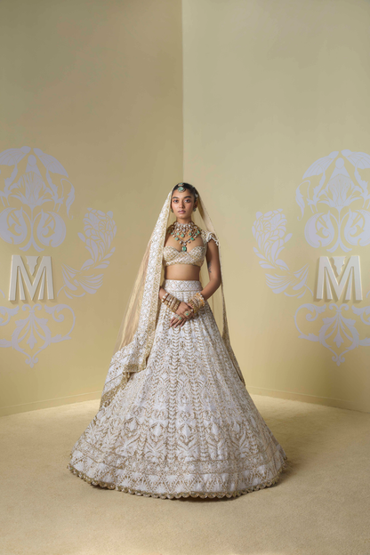 Ivory Gold Kashmiri Embroidered Lehenga Set