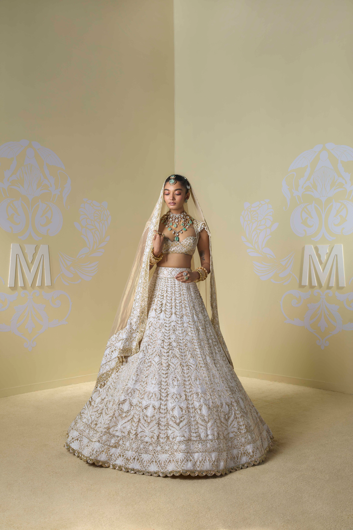 Ivory Gold Kashmiri Embroidered Lehenga Set