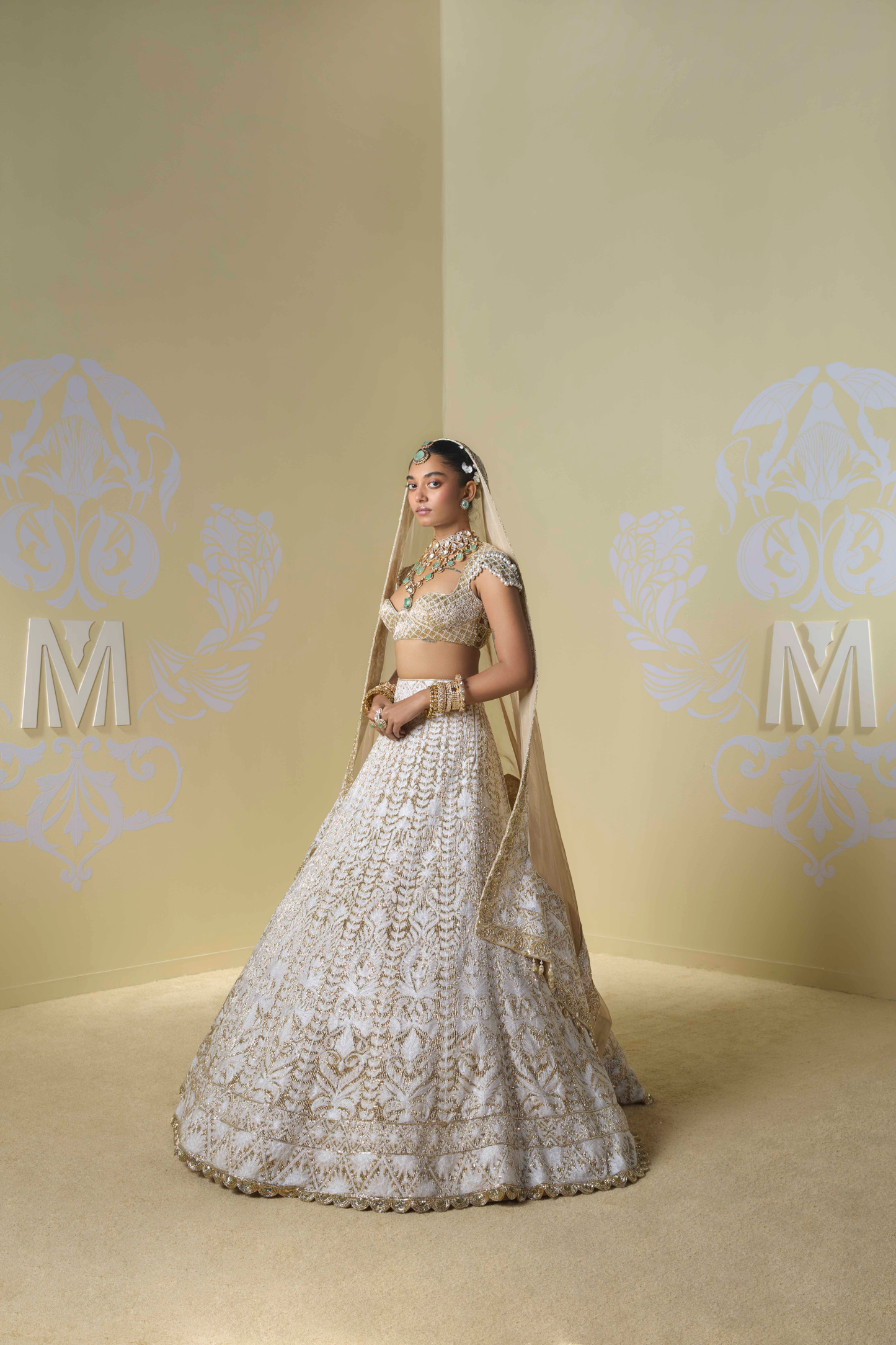 Ivory Gold Kashmiri Embroidered Lehenga Set