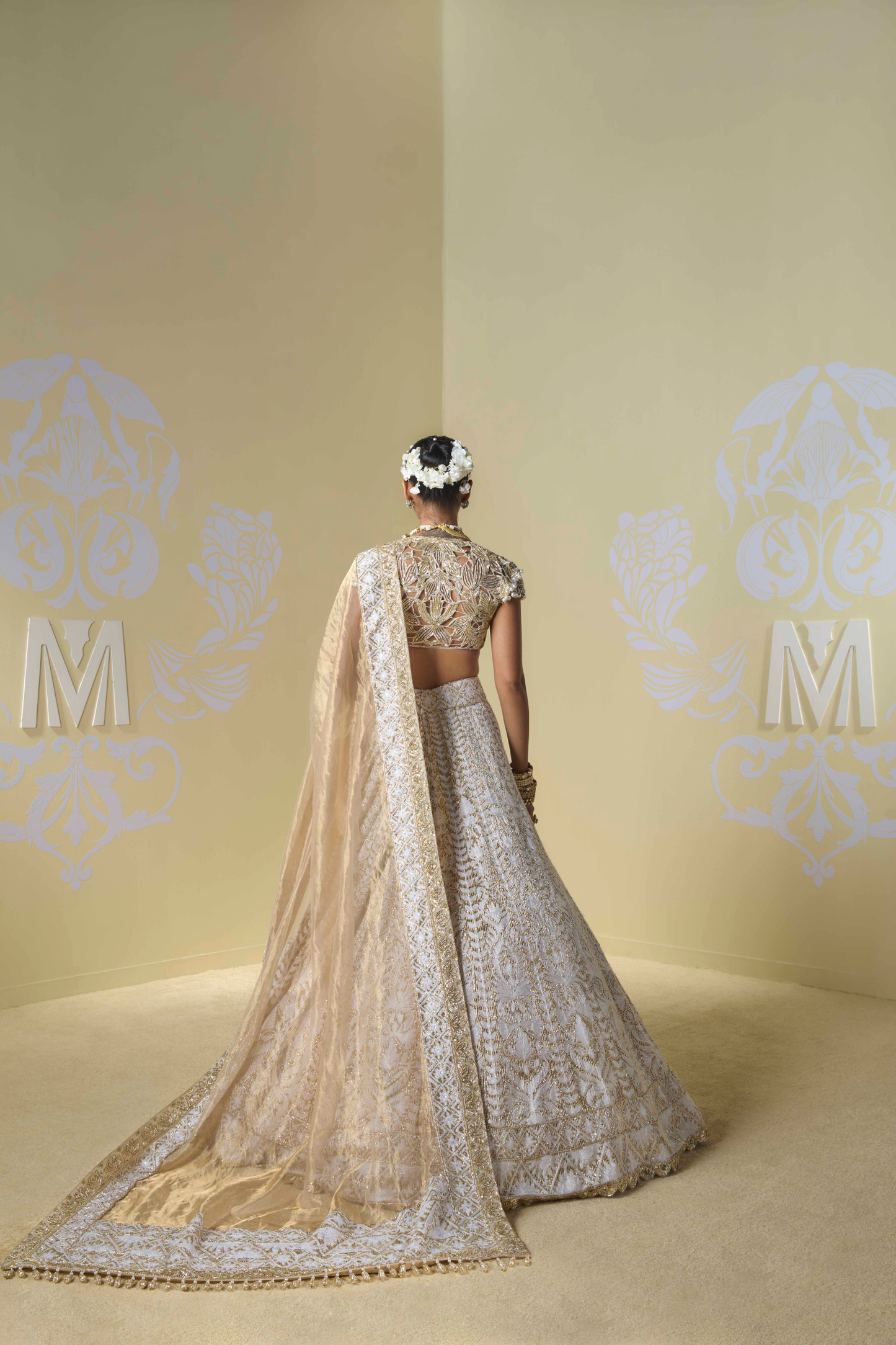 Ivory Gold Kashmiri Embroidered Lehenga Set
