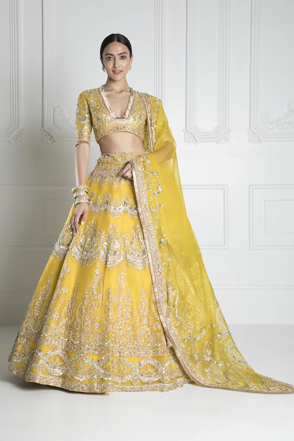 Canary Yellow Organza Lehenga Set
