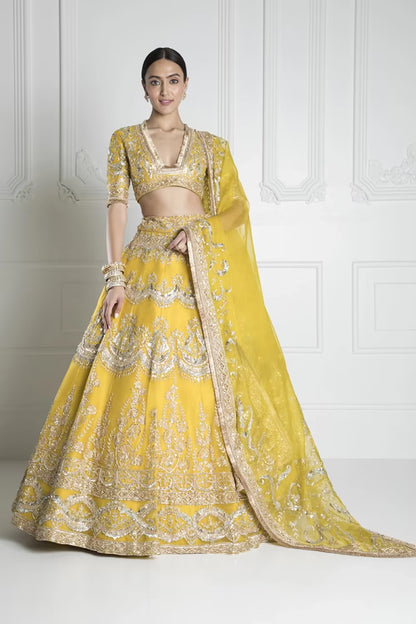Canary Yellow Organza Lehenga Set