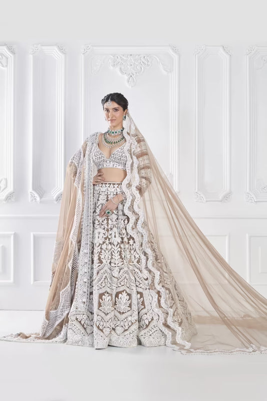 Oyster Ivory Embroidered Lehenga Set