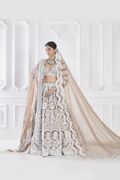 Oyster Ivory Embroidered Lehenga Set