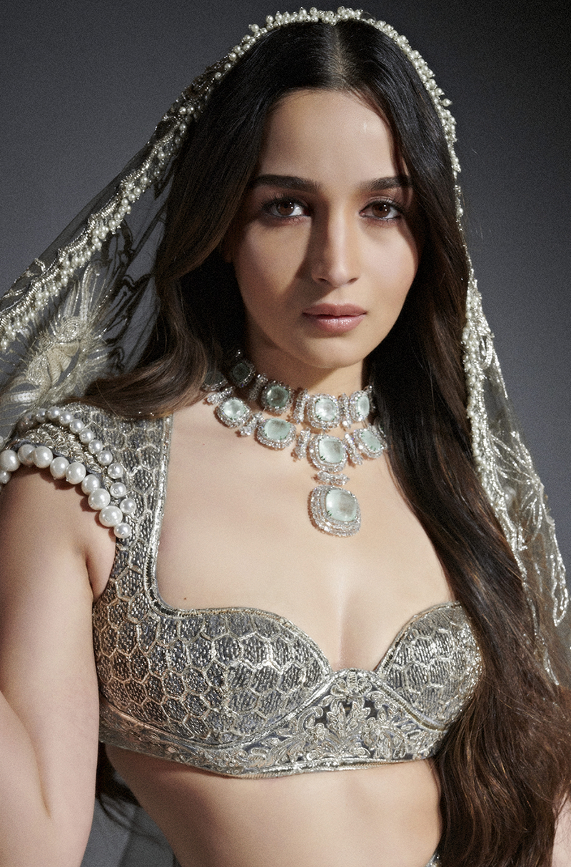 Alia Bhatt in our Lavish Grey Velvet Badla Lehenga Set