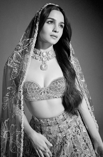 Alia Bhatt in our Lavish Grey Velvet Badla Lehenga Set