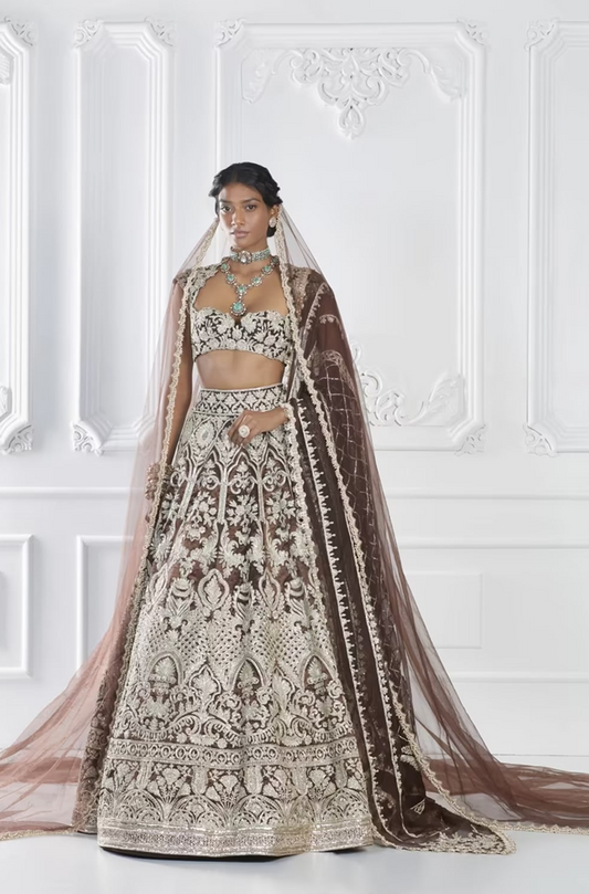 Brown Gold Dori Embroidered Lehenga Set