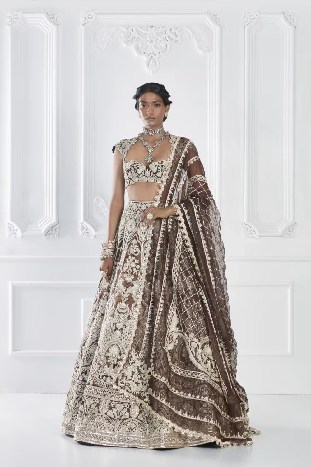 Brown Gold Dori Embroidered Lehenga Set