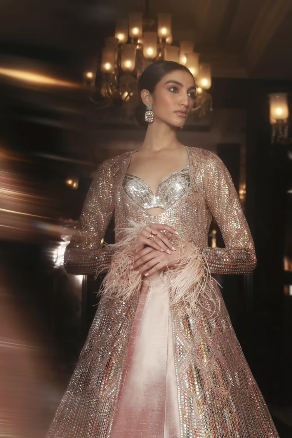 Blush Pink Embroidered Jacket Lehenga Set