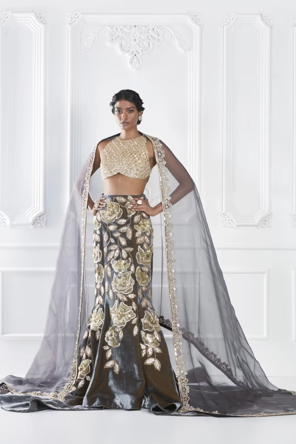 Grey Dual-Tone Embroidered Lehenga Set