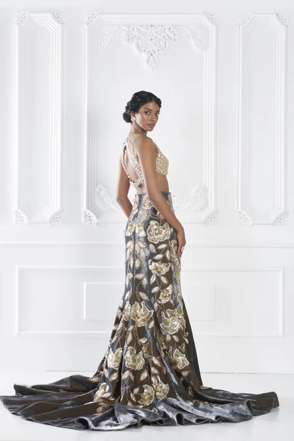 Grey Dual-Tone Embroidered Lehenga Set