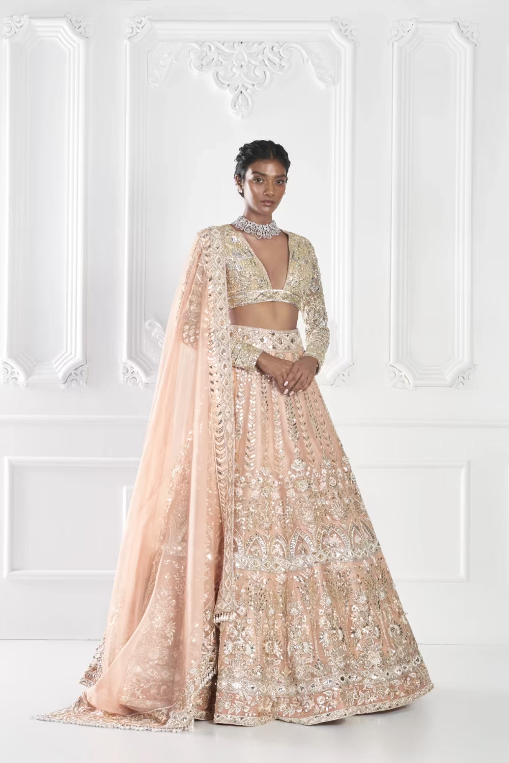 Peach Gold Organza Lehenga Set