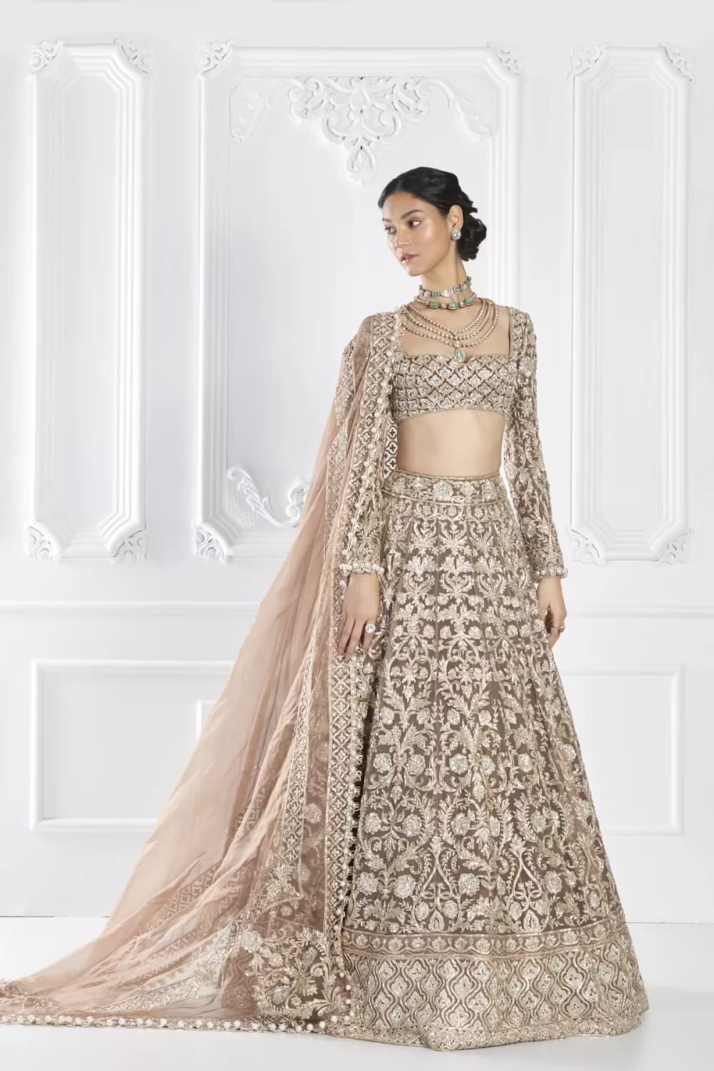 Oyster Gold Dori Emroidered Lehenga Set