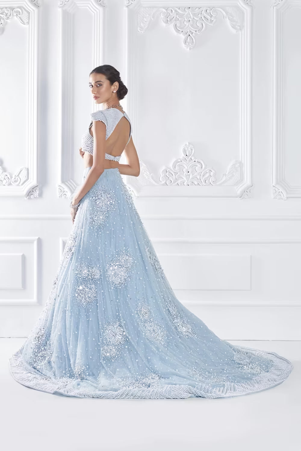 Powder Blue Floral Stone Encrusted Lehenga Set