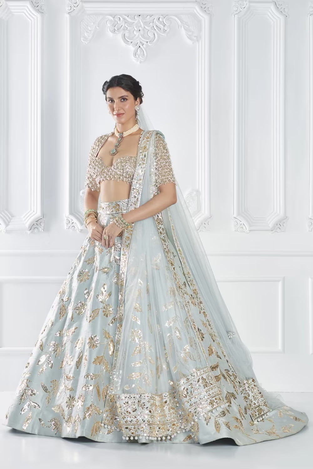 Icy Blue Gold Badla Embroidered Lehenga Set