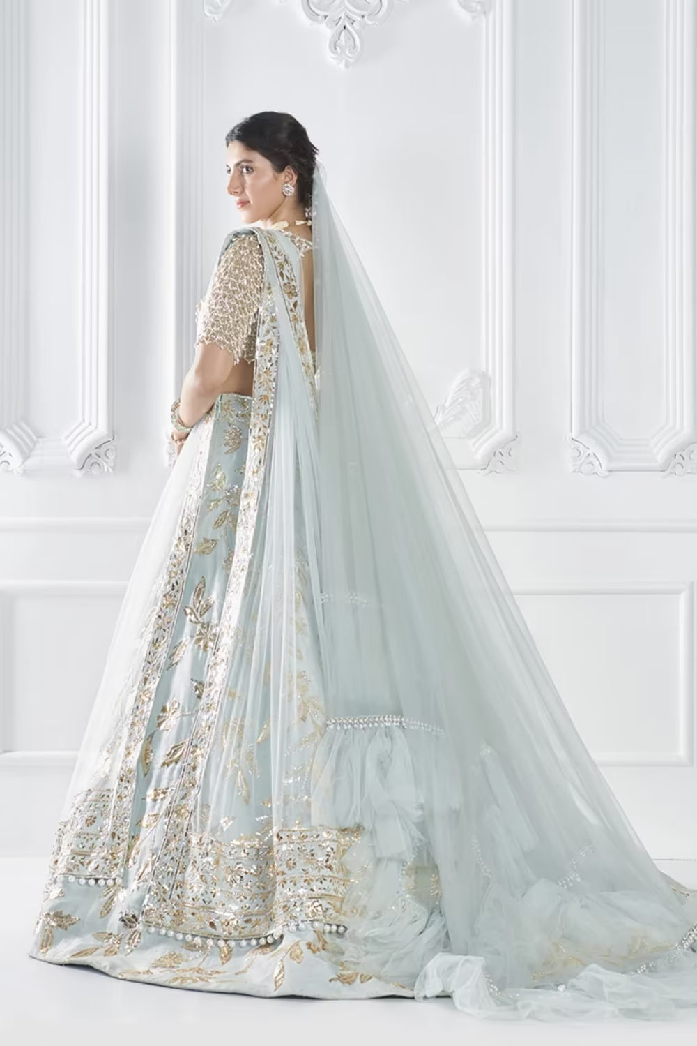 Icy Blue Gold Badla Embroidered Lehenga Set
