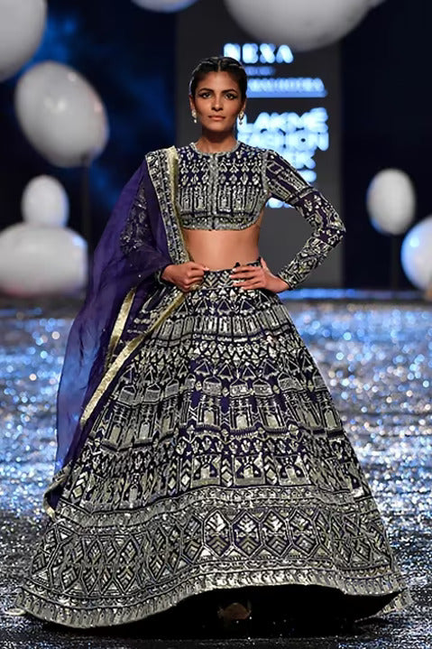 Navy Blue with Silver Embroidered Lehenga Set