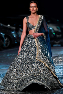 Navy Blue Embroidered Lehenga Set