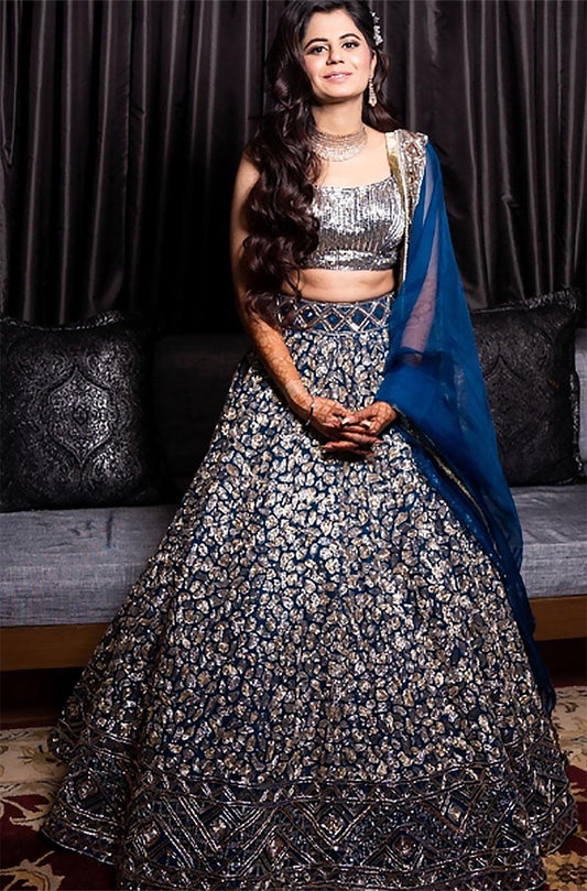 Bride: Aashna Shah in Cobalt Blue Lehenga