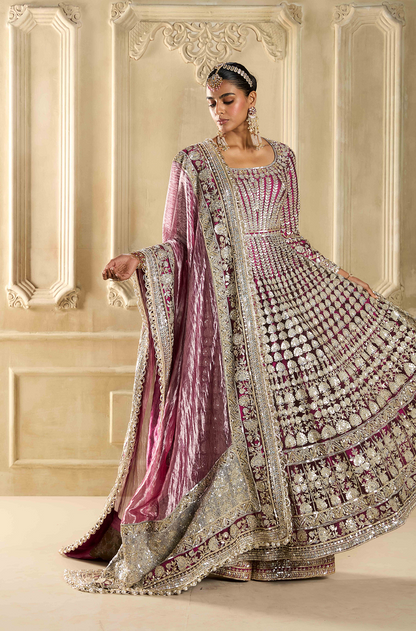 Magenta Embroidered Kalidar Kurta Set