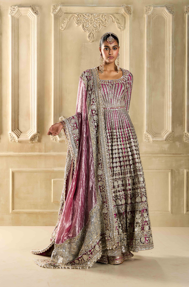 Magenta Embroidered Kalidar Kurta Set