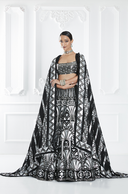 Black Embellished Lehenga Set