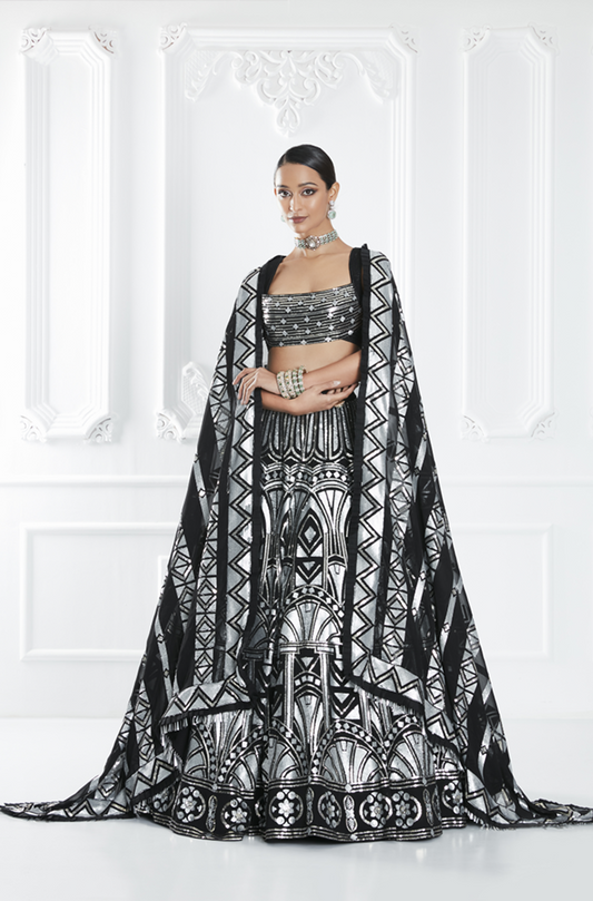 Black Embellished Lehenga Set