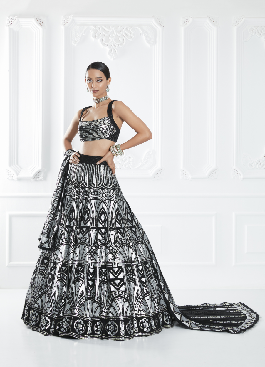 Black Embellished Lehenga Set