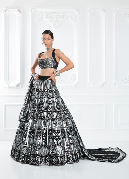 Black Embellished Lehenga Set