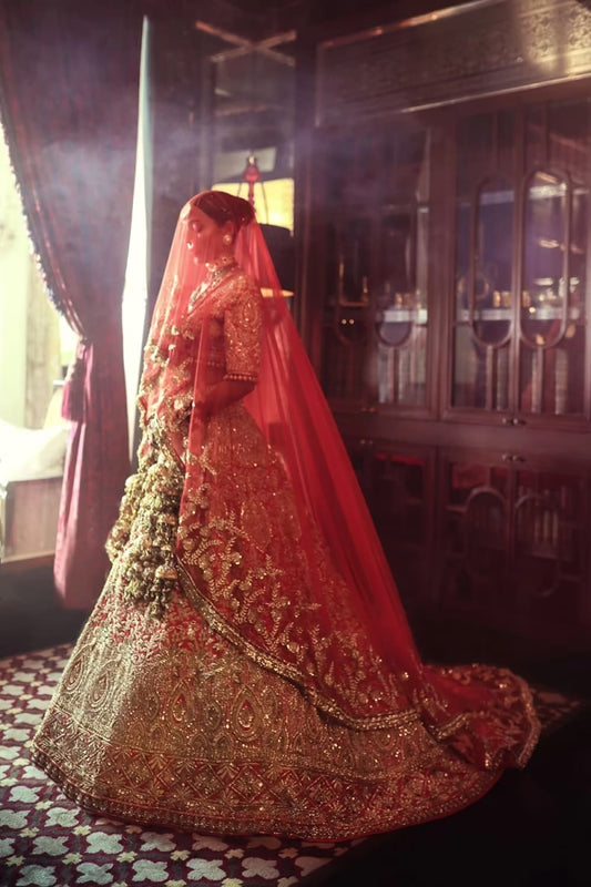 Red Zardozi Embroidered Bridal Lehenga Set