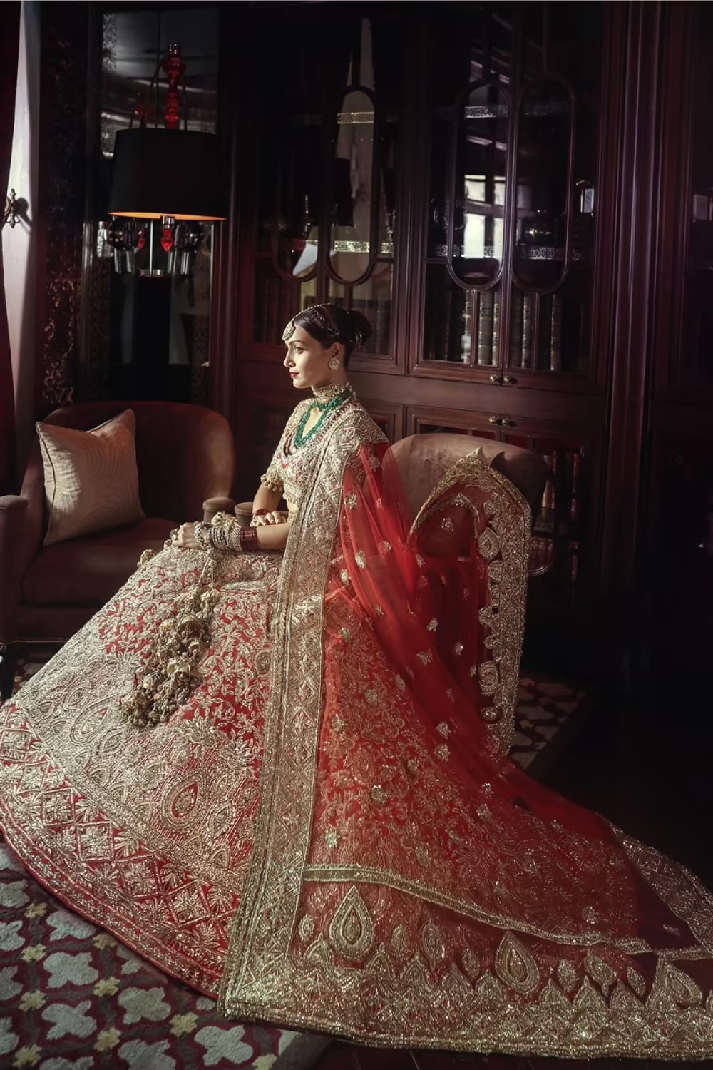 Red Zardozi Embroidered Bridal Lehenga Set