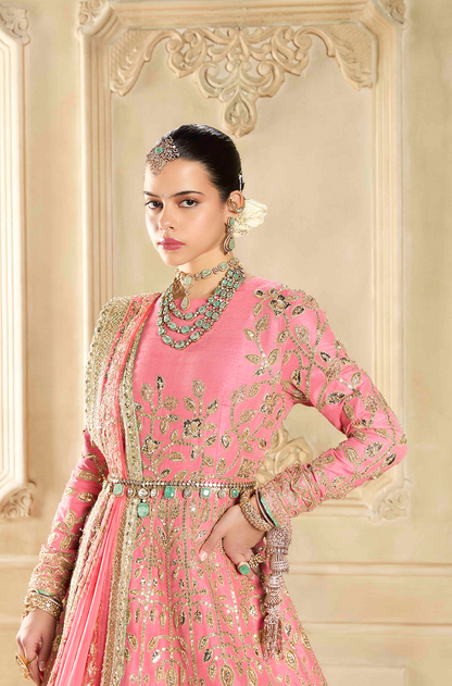 Blush Flamingo Embroidered Kalidar Kurta Lehenga Set