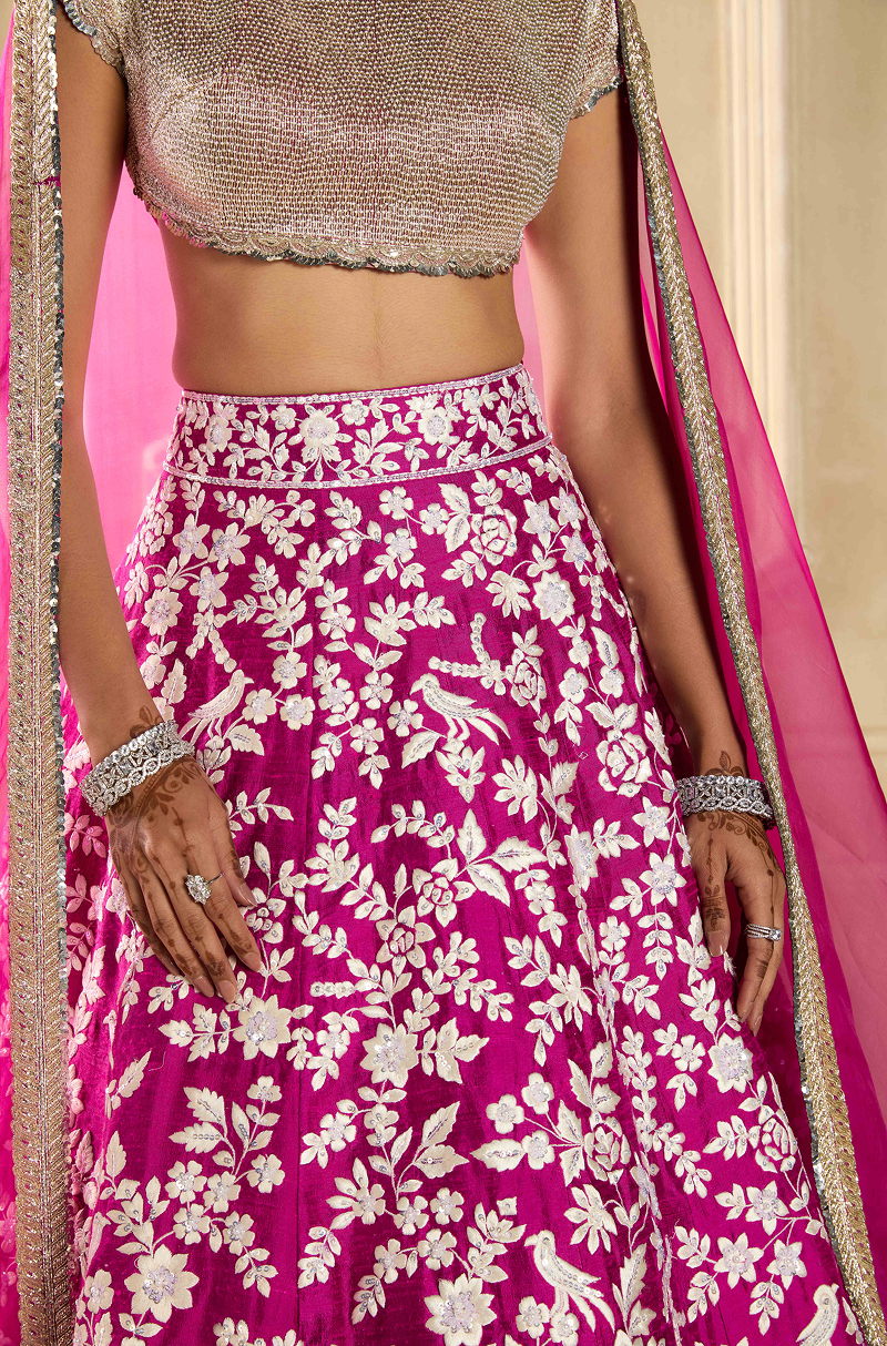 Magenta Embroidered Lehenga Set