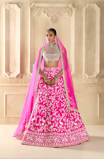 Hot Pink Embroidered Lehenga Set