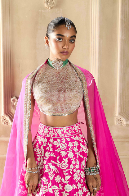 Hot Pink Embroidered Lehenga Set